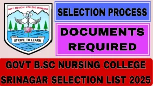 Govt B.Sc Nursing College Srinagar Selection List 2025