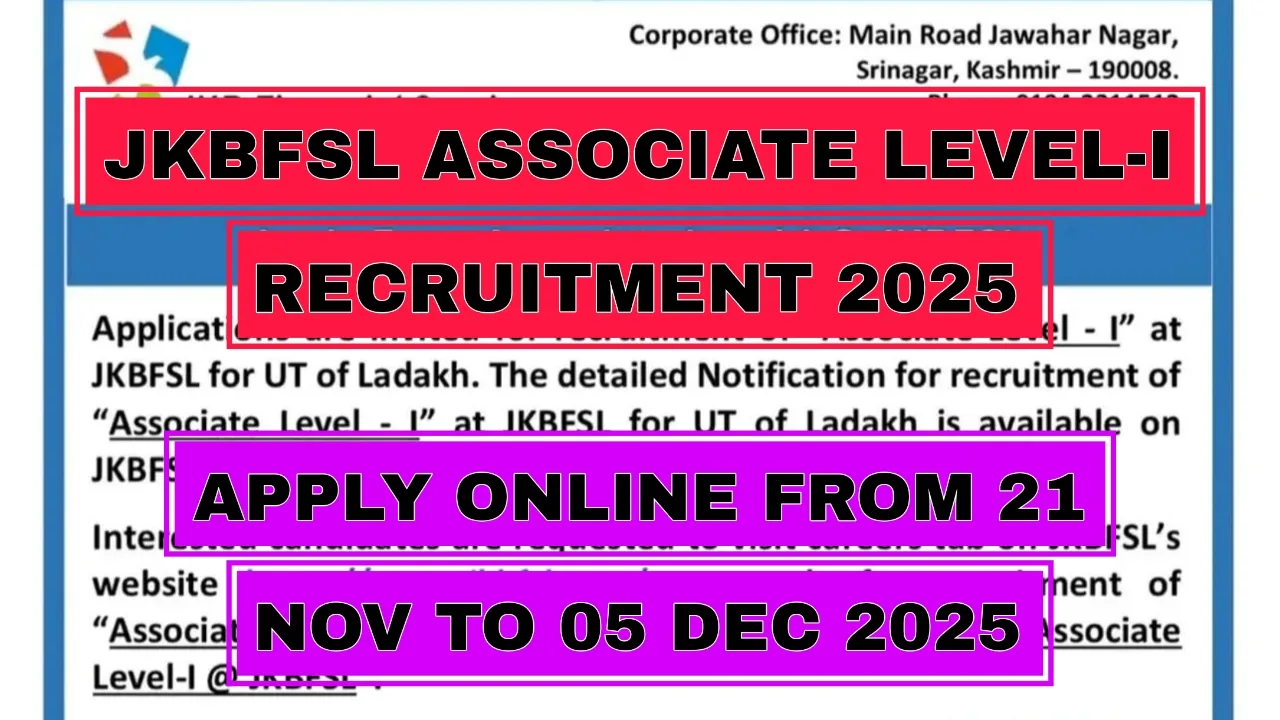 JKBFSL Associate Level-I Recruitment 2025
