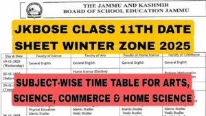 JKBOSE Class 11th Date Sheet 2025 Winter Zone