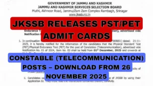 JKSSB Releases PST or PET Admit Cards