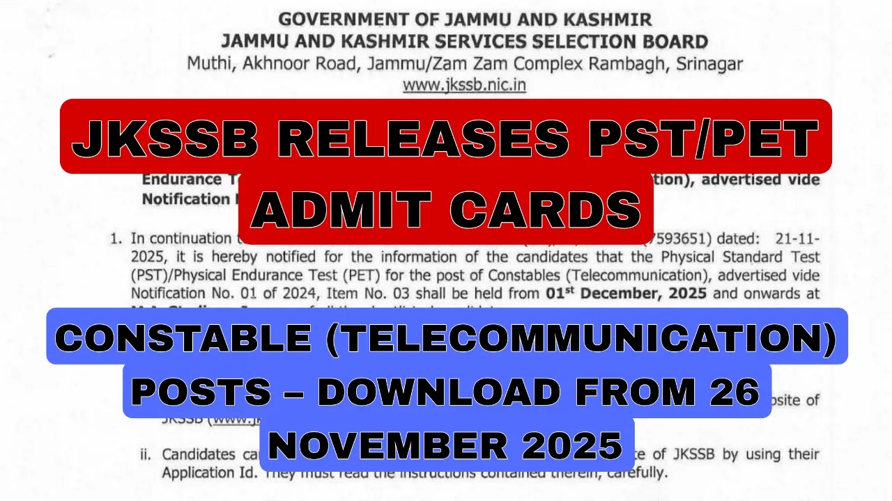 JKSSB Releases PST or PET Admit Cards