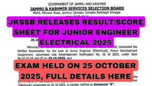 JKSSB Result for Junior Engineer Electrical 2025