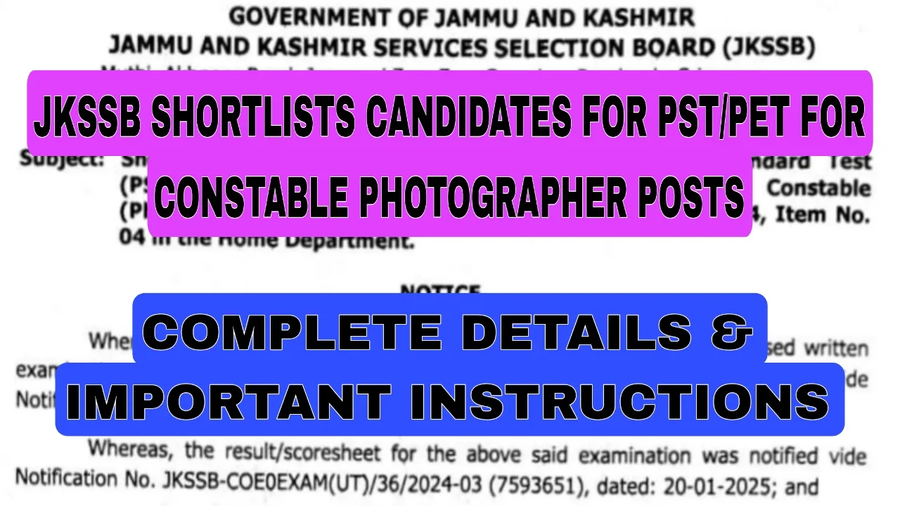 JKSSB Shortlists Candidates for PST PET for Constable